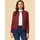 thumbnail image 2 of Chaqueta corta de motociclista con cuello alto Piel sintética asimétrica con cremallera frontal para mujer borgoña M, 2 of 6
