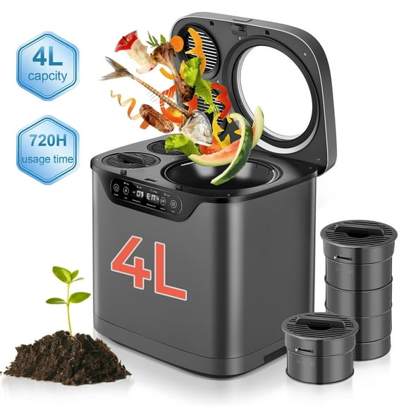 4L Electric Composter for Kitchen, Countertop Compost Bin Indoor with Visible Window, LED Display