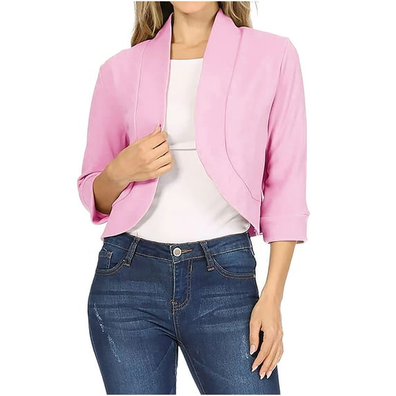 Honeeladyy Women's Business thinly Blazer Jacket,Women's Fashion Mid Sleeve Top Solid Color Casual Jacket Business Small Suit Women Suit Jacket