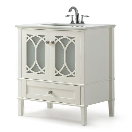Brooklyn + Max Denning 36 inch Contemporary Bath Vanity in Soft White with White Engineered Quartz Marble Top
