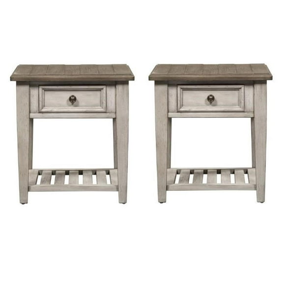 Home Square 2-Piece Furniture Heartland Drawer End Table Set in Oak