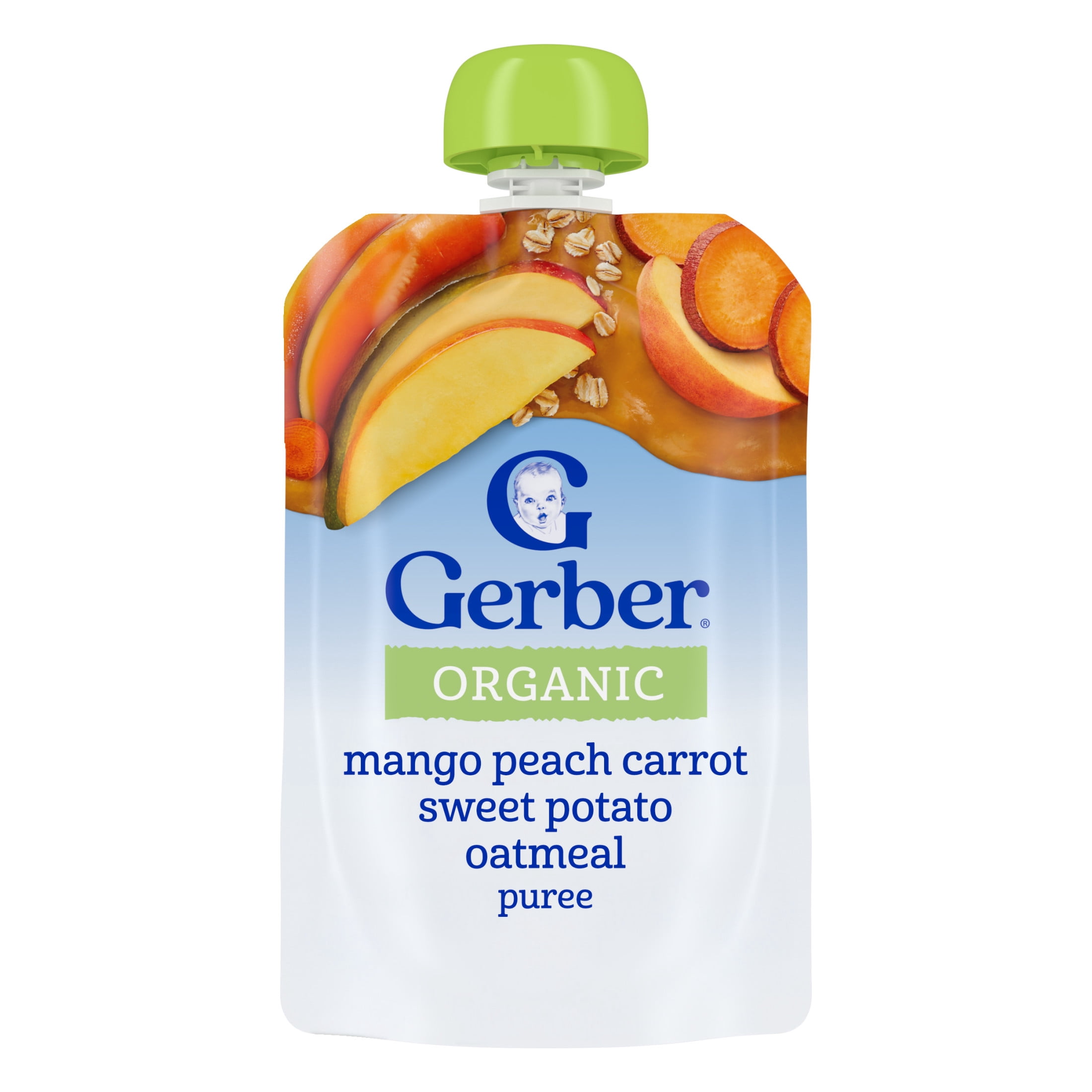 (3 pack) Gerber Organic for Toddler WonderFoods, Mango Peach Carrot Sweet Potato Oatmeal, 3.5 oz Pouch