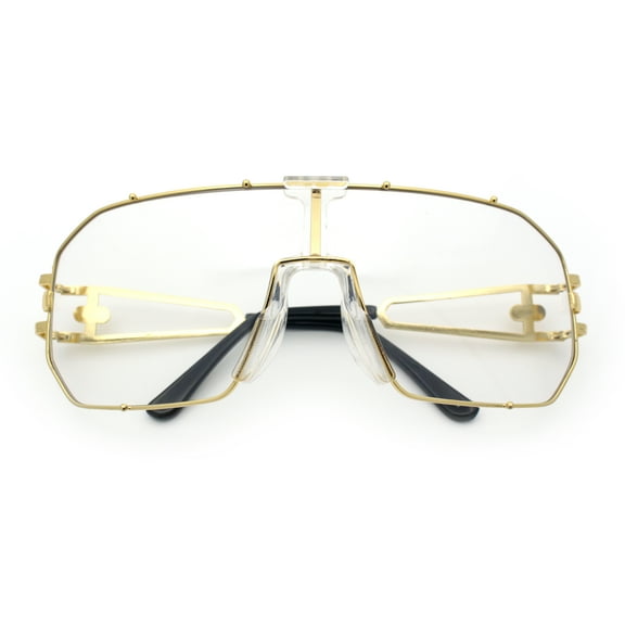 Luxury Oversized Shield Racer Hip Hop Mogul Fashion Eye Glasses Gold - Clear