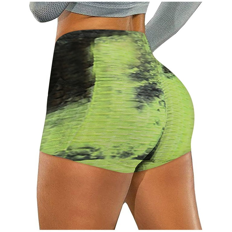 Pxiakgy yoga pants Women Wrinkled Tie-dye Pockets Stretch Running Fitness  Yoga Pants Biker Shorts Mint Green + M 
