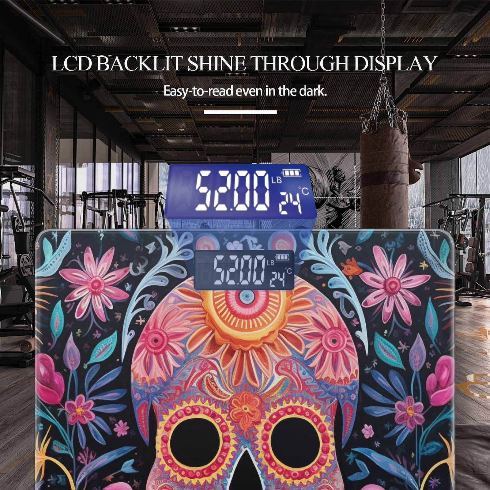 High Precision Body Weight Scale Smart Bathroom Scales with Large LCD Display(400lbs),Decorative for Bedroom-Vibrant And Colorful Mexican Skull Surrounded By Blooming Flowers