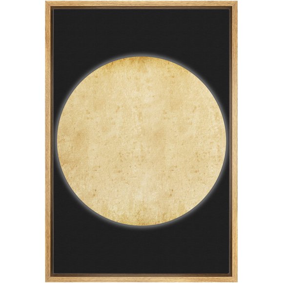 IDEA4WALL Framed Canvas Print Wall Art Yellow Textured Full Moon Astronomy & Space Cosmic Illustrations Modern Art Glam Scenic Multicolor Dark for Living Room, Bedroom, Office - 16"x24" Natural