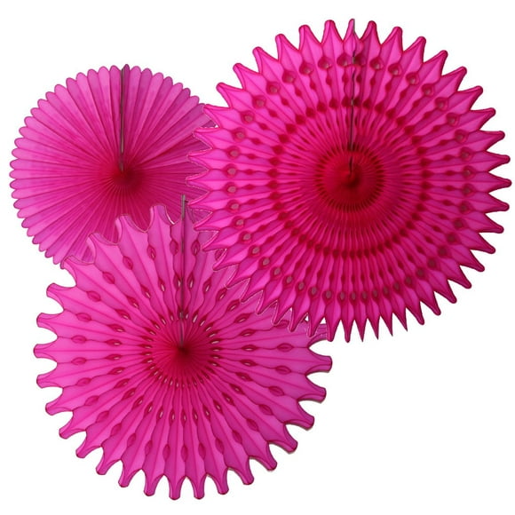 Set of 3 Tissue Paper Fans, Cerise (13-21 Inch)