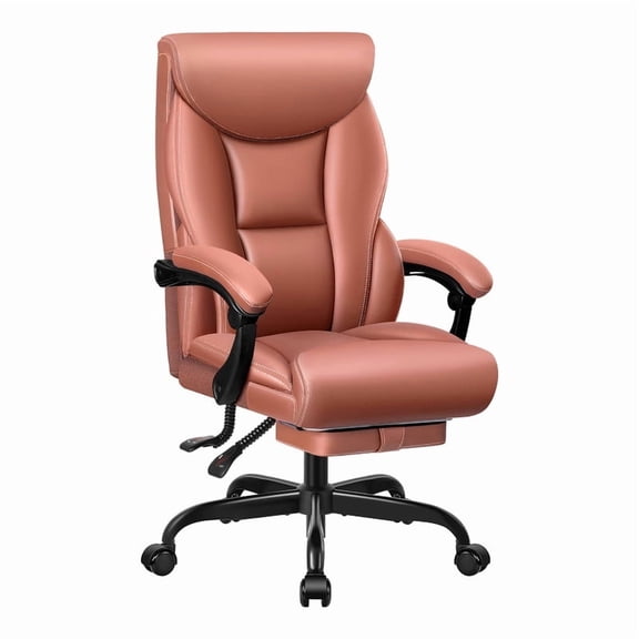 ATHOPE Executive Office Chair, 500lbs Big and Tall Leather Desk Chair with Footrest, Adjustable Height, Ergonomic Computer Chair with Lumbar Support For Home Office, Brown