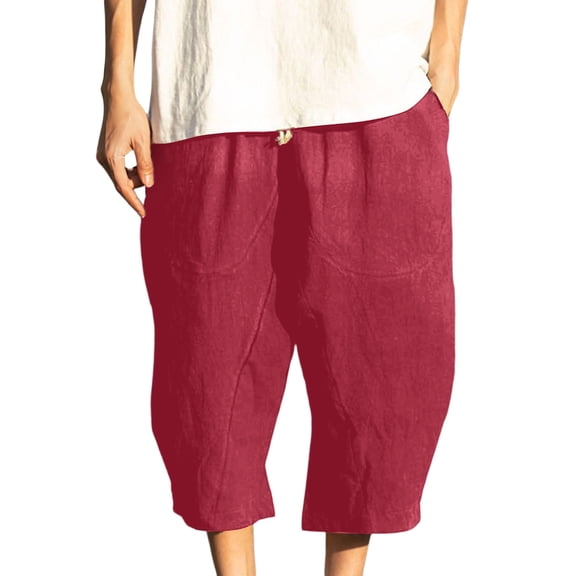 Maean Mens Big and Tall Capris Cotton Linen Drawstring Elastic Waist Summer Beach Vacation Capri Pants