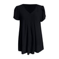 thumbnail image 4 of Daznico Women's V-Neck Chiffon Blouse, Ruffle Sleeve Pleated Flowy Tunic,M, 4 of 5