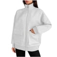 thumbnail image 1 of HongQid Women's Zip up Sweatshirt Collared Neck Long Sleeve Loose Casual Lightweight Jacket with Pockets, 1 of 3