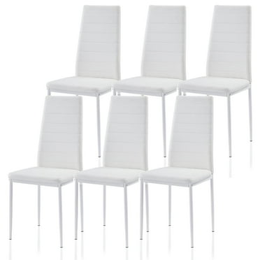 ZDOOR White Dining Chair Set of 6, Leather Dining Chairs with Curved Back & Foot Cap Protection for Dining Kitchen Living Room,264lbs Capacity