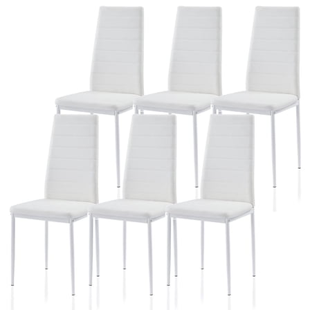 CRXX White Dining Chair Set of 6, Leather Dining Chairs with Curved Back & Foot Cap Protection for Dining Kitchen Living Room,264lbs Capacity