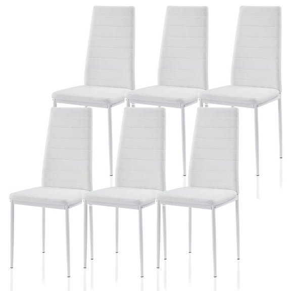 CRXX White Dining Chair Set of 6, Leather Dining Chairs with Curved Back & Foot Cap Protection for Dining Kitchen Living Room,264lbs Capacity