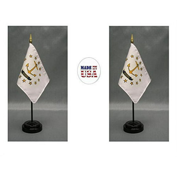 Made in the USA. 2 Rhode Island 4"x6" Miniature Desk & Table Flags Includes 2 Flag Stands & 2 Rhode Island State Small Mini Stick Flags