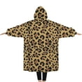 thumbnail image 2 of Oversized Wearable Blanket Hoodie,Brown and Black Leopard Print Sherpa Blanket Hoodie with Super Pockets,Super Warm Fuzzy Pullover for Women & Men, 2 of 6