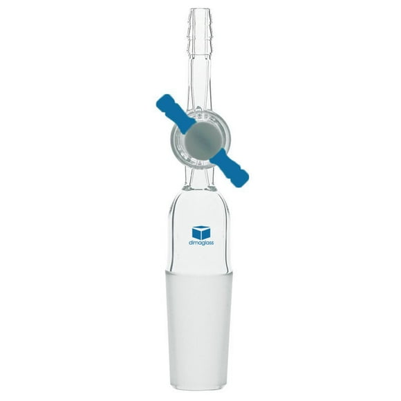 DIMA GLASS® Adapter, Flow Control, Teflon Stopcock 14/20 Joint Size,10 mm Hose O.D.