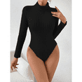 thumbnail image 5 of MLDRA Womens Bodysuit Tummy Control Long Sleeve Turtle Neck Ribbed Knit Stretchy Slim Fit Tops Black, 5 of 10