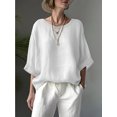 thumbnail image 2 of Dsseng Chemise Décontractée Ample à Col Rond pour Femmes Grande Taille - Tissu Léger Respirant Design Confortable Lavable en Machine Polyvalent pour Printemps Été Automne Sol, 2 of 7