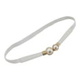 thumbnail image 2 of Creative Pearl Buckle Belt PU Leather Dress Skirt Waist Elastic Thin Women Belts White, 2 of 8