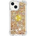 thumbnail image 2 of Glitter Clear Sparkly Bling Case for Apple iPhone 15, Flowing Liquid Quicksand Cover with Diamond Ring Holder Case for iPhone 15  Gold, 2 of 14