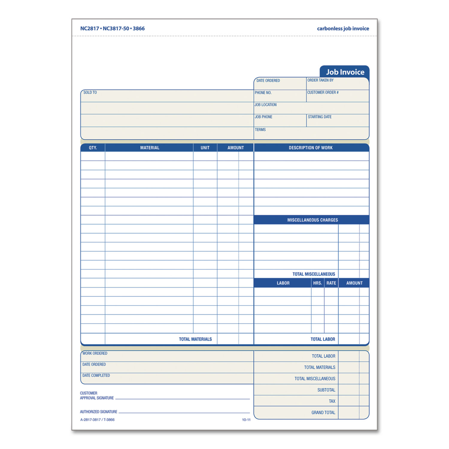 TOPS, TOP3866, Three-Part Carbonless Job Invoice Forms, 50 / Pack, White,Canary,Manila - image 3 of 3