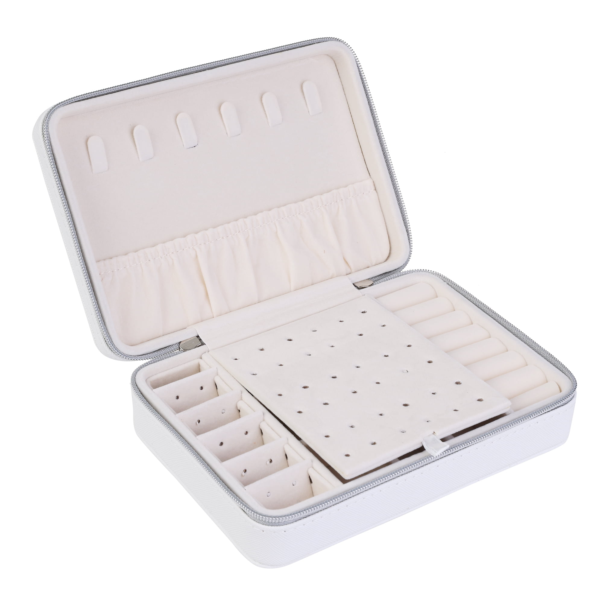 Unique Bargains Travel Jewelry Box Portable PU Leather Jewelry Organizer Case Storage White