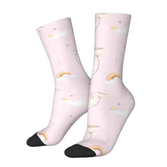 Saiise Chaussettes Unisexes Imprimé Rainboe et Lapin, Chaussettes Décontractées et Athlétiques, Chaussettes de Course Respirantes pour Adultes