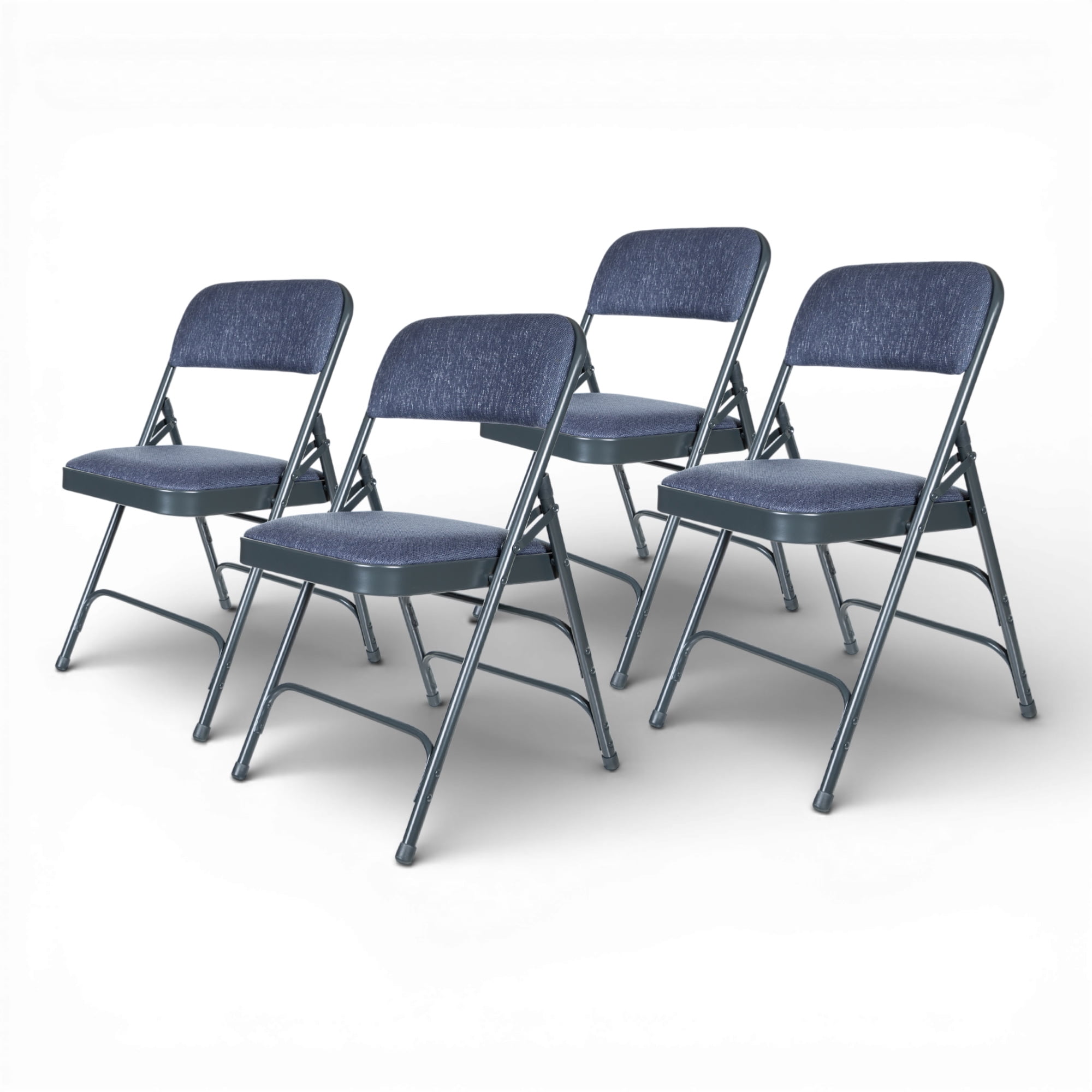 Hampden Furnishings Bernadine Collection Fabric Triple Brace Folding Chair, Blue, Pack of 4