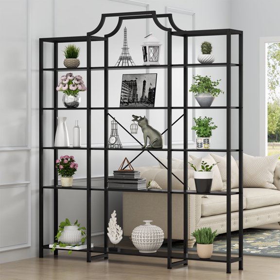 Triple Wide 5-Tier Bookshelf, 70.87" L x 79.13" H Extra Large Bookcase, Tall Freestanding Metal Frame Etagere, Modern Industrial Display Shelves for Home Office & Living Room, Black