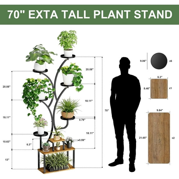 70" Tall Plant Stand with Grow Lights - 9-Tier Metal Flower Display Stand for Indoor Plants