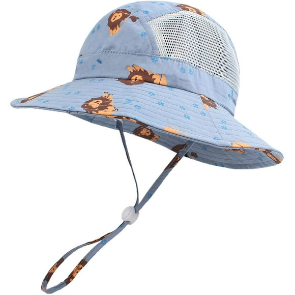 Chapeau de Plage pour Bébé Fille en Maille pour Bambin d'Été pour Garçon Chapeau de Plage Réglable UPF 50+ (A-Blue Lion, 50cm)