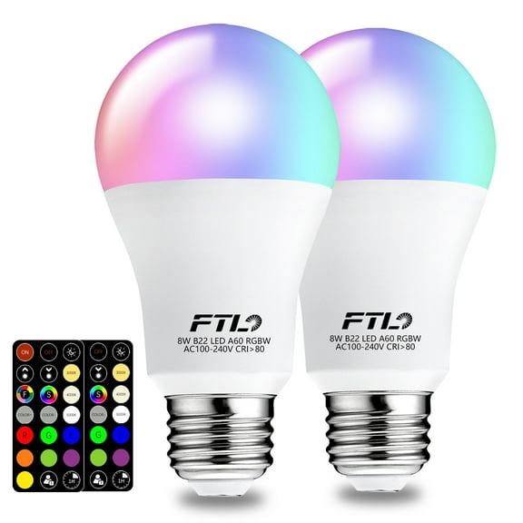A19 E26 Dimmable RGB LED Colored Light Bulbs 8W,60W Equivalent, 30 Colors, 2700K-6000K, Timer, Multi Color Recessed Light Bulbs for Bedroom, 2-Pack Color Changing Light Bulb with Remote Control