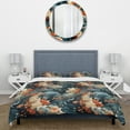 thumbnail image 3 of Designart "Japanese Serenity In Waves And Flowers I" Green Japanese Bedding Covert Set - Oriental Bed Set With 2 Shams, 3 of 5