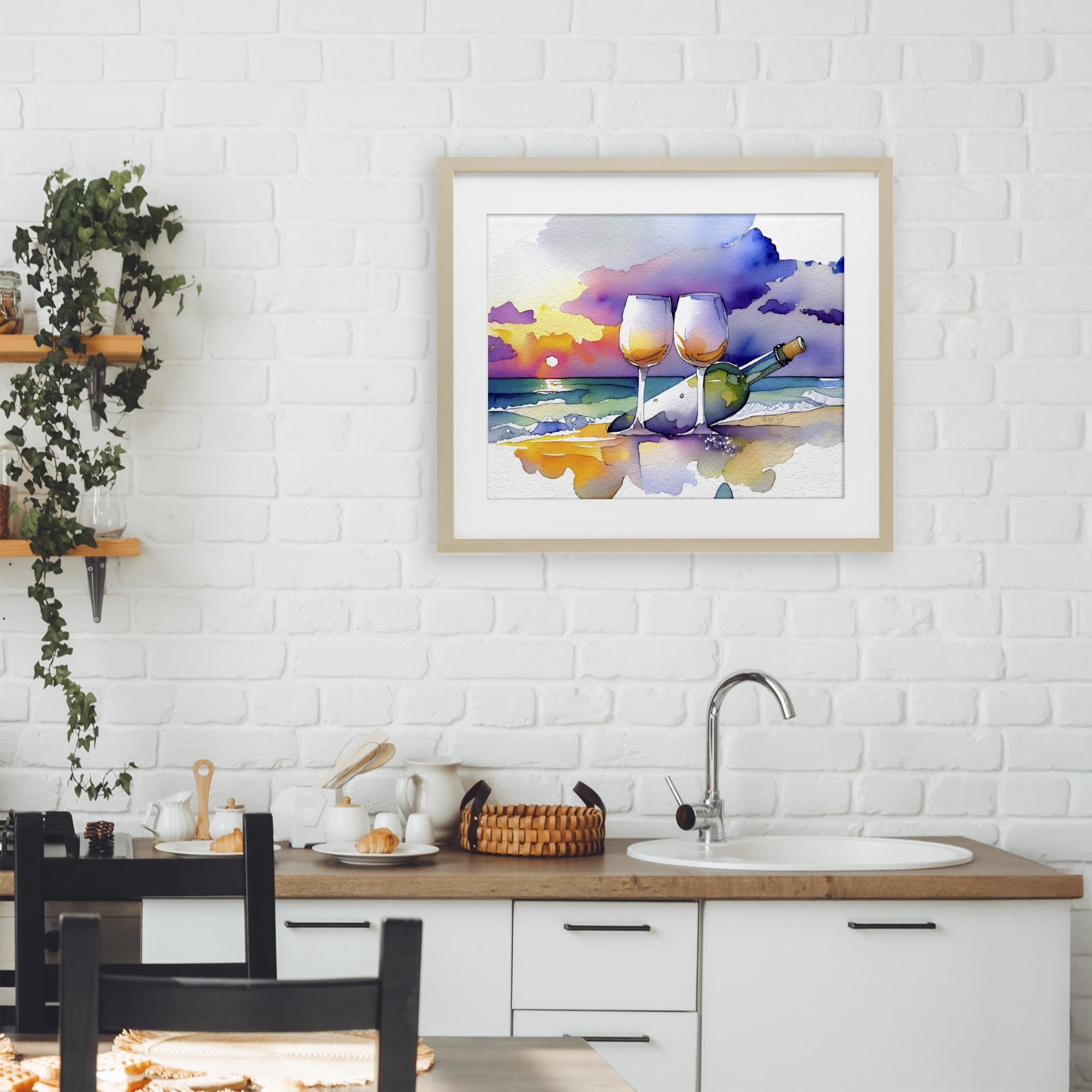 Stupell Industries Coastal Cheers with Wine Birch Framed Print Under Glass, design by Shelly Craig