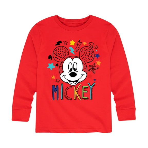 Mickey & Friends - Mickey Sketch Pattern - Youth Long Sleeve Graphic T-Shirt