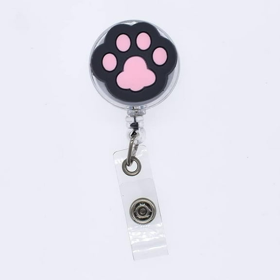 5Pcs Cat Paw Badge Reel Black Retractable Badge Holder with Iron Alligator Clip 118mm Work Card Clip Cute Retractable ID Badge Reel for Hanging ID Card Name Key Chain Paw: 43x32x17mm