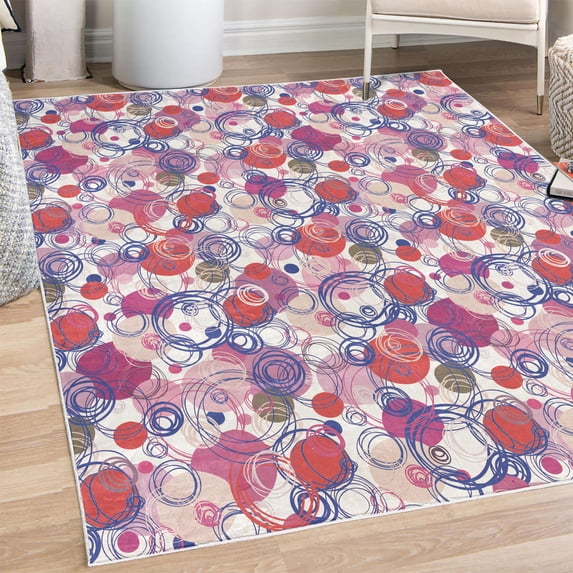 Abstract Decorative Rug, Hand Drawn Sketchy Geometrical Retro Modern Circles Image Illustration, Quality Carpet for Bedroom Dorm and Living Room, 6 Sizes, Dark Coral, by Ambesonne