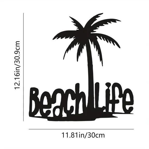 Beach Theme Outdoor Wall Decor, Beach Life Palm Tree Metal Wall Art Home Decor, Hanging Metal Tree Cutout Tropical Decorative
