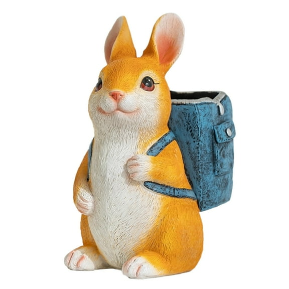 Bunny Figurines Home Decor, Cute Rabbit Pen Holder, Bunny Decor for Bedroom and Desk, Resin Easter Decorations, 6.7 in / 17 cm, Ideal for Gifts and Storage