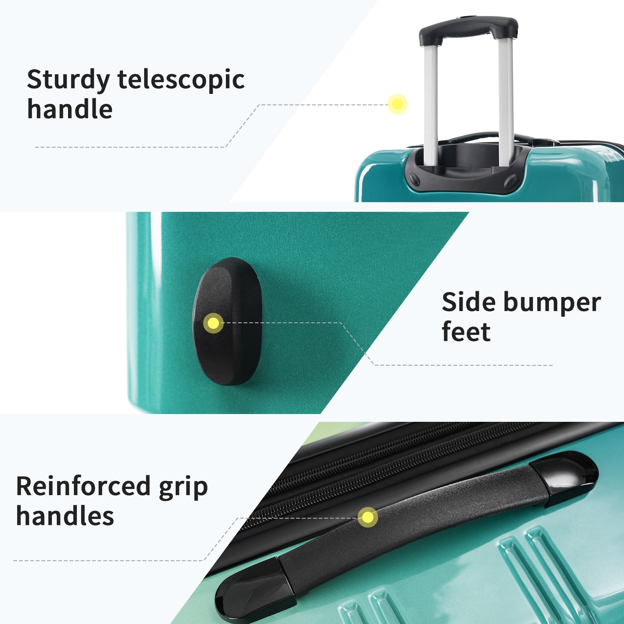 PAPROOS 3-Piece Luggage Set (20"/24"/28"), Hardshell Lightweight Suitcase with TSA-Lock and Spinner Wheels, Expandable Travel Luggage for School, Travel, Green + Yellow