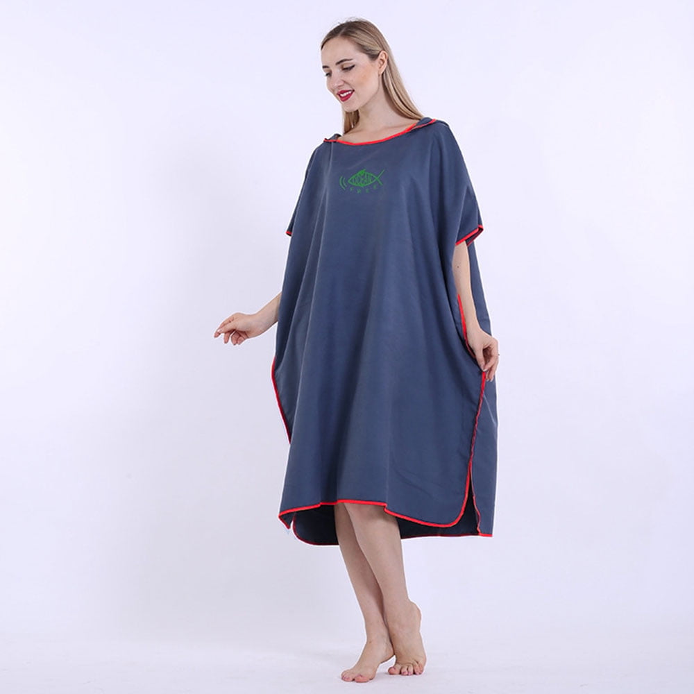Unisex Changing Robe Hooded Bathrobe Poncho Fast-dry Dress Kaftan Nightshirt Top