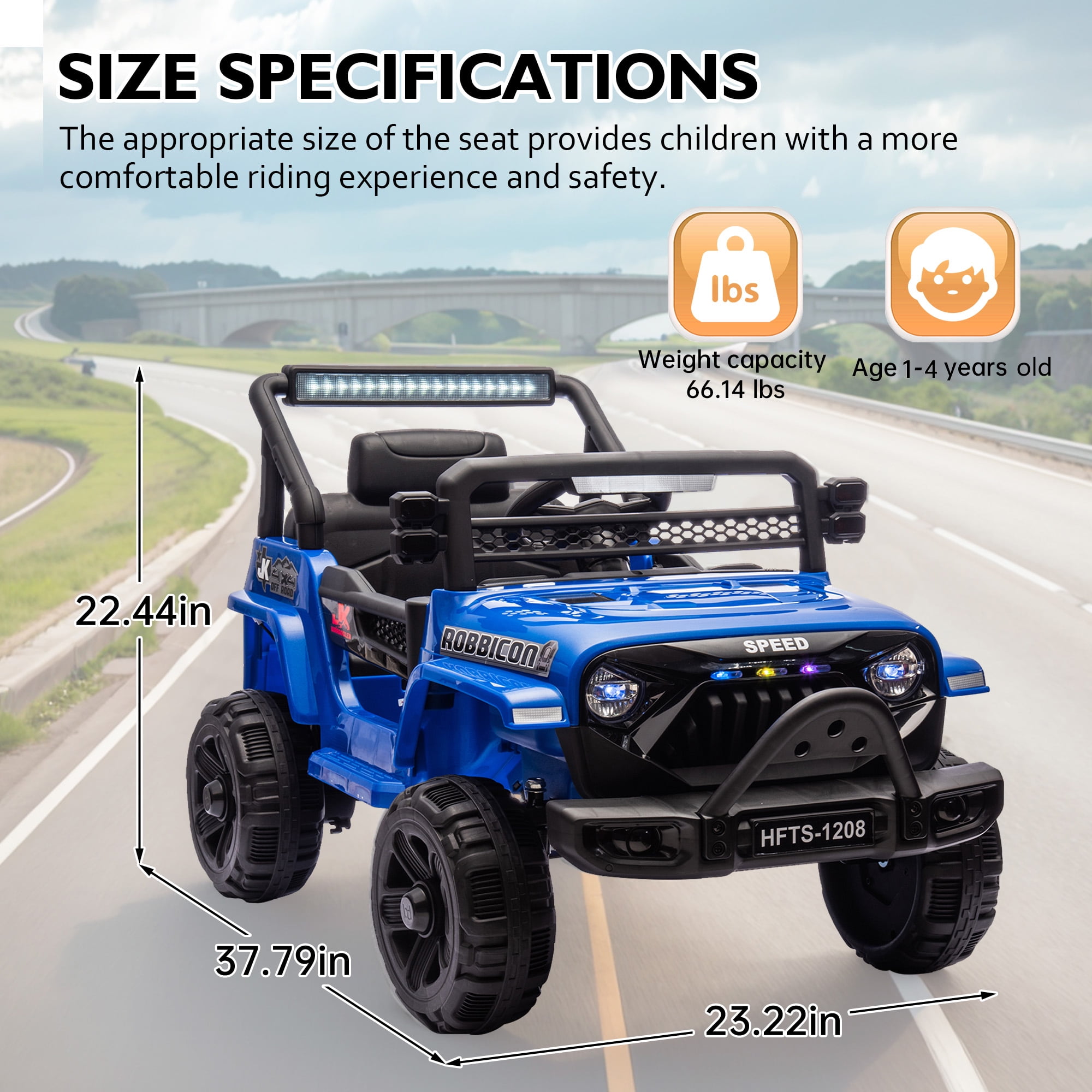 12V Kids Electric Vehicles for Kids, Ride on Electric Truck Car w/ Remote Control, Safety Belt, USB, Music, LED Lights, Gift for Boys Girls (Blue)