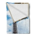 thumbnail image 2 of Paris Soft Flannel Fleece Blanket, Antique Golden Yellow Toned Sculptures Clouds Sky and Iconic Eiffel Tower Print, Cozy Plush for Indoor and Outdoor Use, 70" x 90", Blue and Yellow, by Ambesonne, 2 of 5