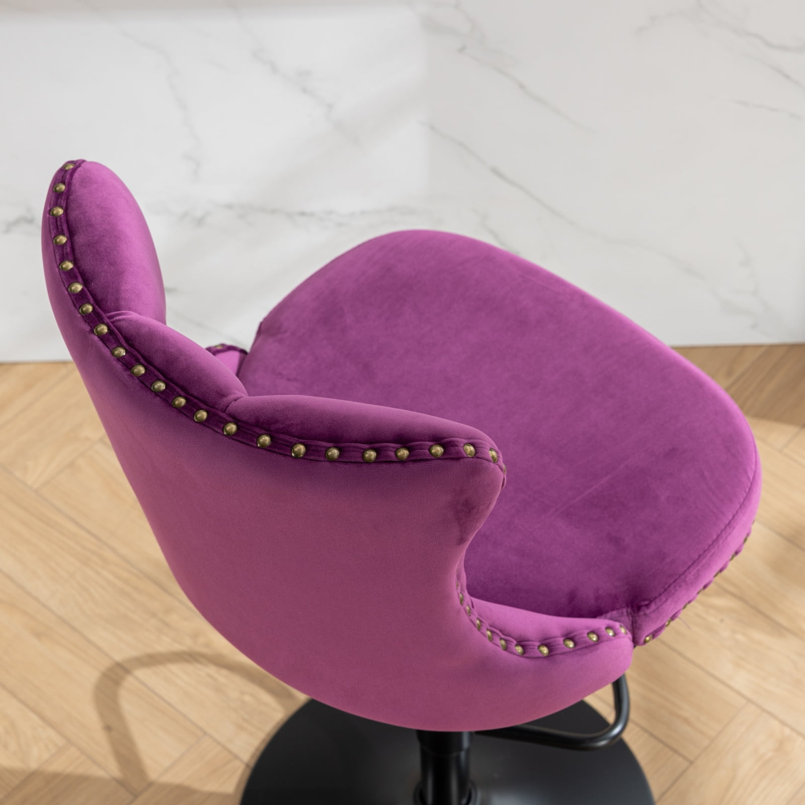 Holaki Set Of 2, Modern Classic Swivel Velvet Barstools, 25-33 Inch Adjusatble Seat Height, Upholstered Chrome Base Bar Stools With Backs Tufted, For Home Pub, Living Room, Kitchen(Black Base+Purple)