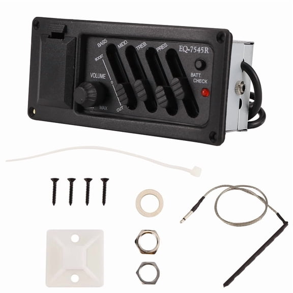 Complete Kit EQ Pre-Amp plus Pickup for Acoustic Guitar 7545R-4 Bands Colume Control, Supplied with A Battery Box