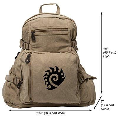 starcraft zerg heavyweight canvas backpack bag in khaki & black, (Best Starcraft 1 Player)