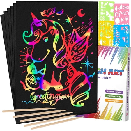 Difdany Rainbow Scratch Art Paper Magic Scratch Paper Off Set Art and Craft Supplies Black Scratch Pads Party Game Activities Birthday Gifts for Girls Boys