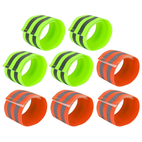 Unique Bargains 8 Pcs Green Orange Reflective Bands for Wrist Wristbands Cycling Riding Reflector Straps