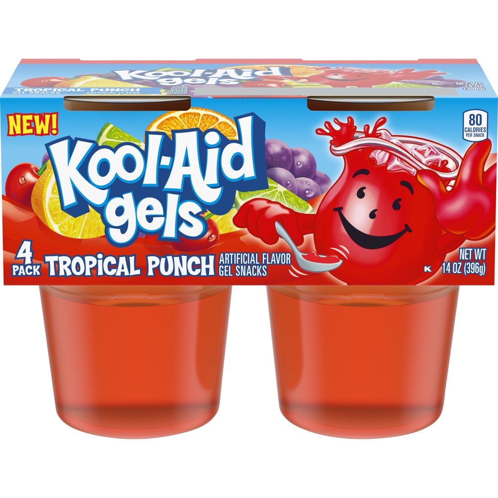 KoolAid Gels Tropical Punch JellO ReadytoEat Gelatin Snacks, 4 ct